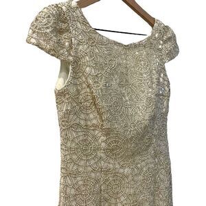Nicole Miller Ivory and Gold Sequin and‎ Lace Cocktail Dress Size 2